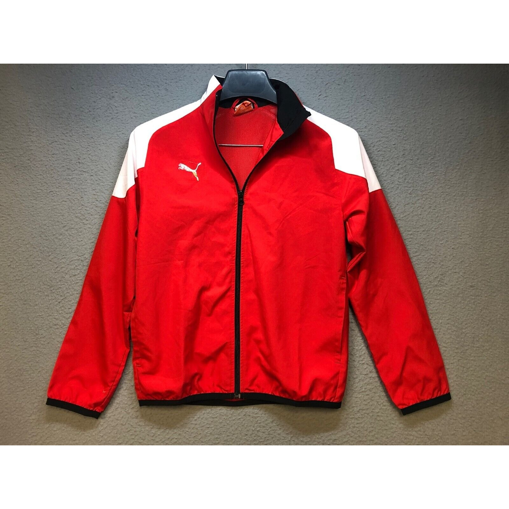 Puma Fleece Lined Zip Jacket Youth Large - Red/White - Faded Logo